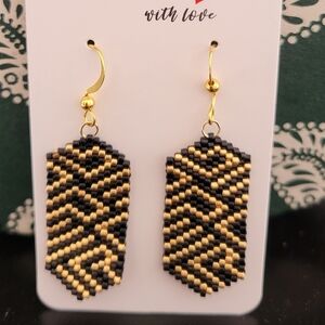 Artisan Black and Gold Beaded Earrings